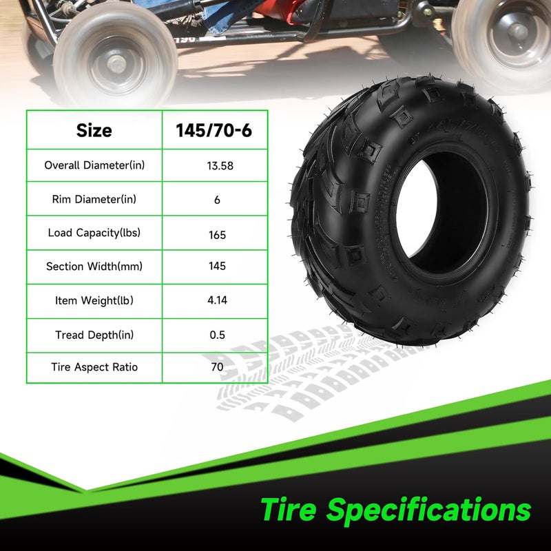 XIKOBY 145/70-6 145-70-6 Tires Tubeless Compatible with Coleman CT100U CC100X Baja Doodle Bug DB30 Mini Bike KT196 Go Kart Motovox MBX10 MBX11 Mega Monster Moto 80cc 105cc Kazuma ATV Quad 4 Wheeler - Image 5